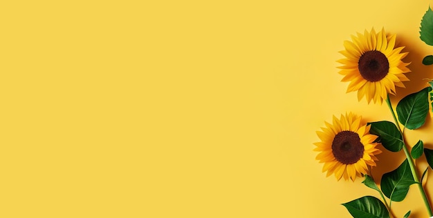 Tournesols sur fond jaune mise en page panoramique Generative Ai