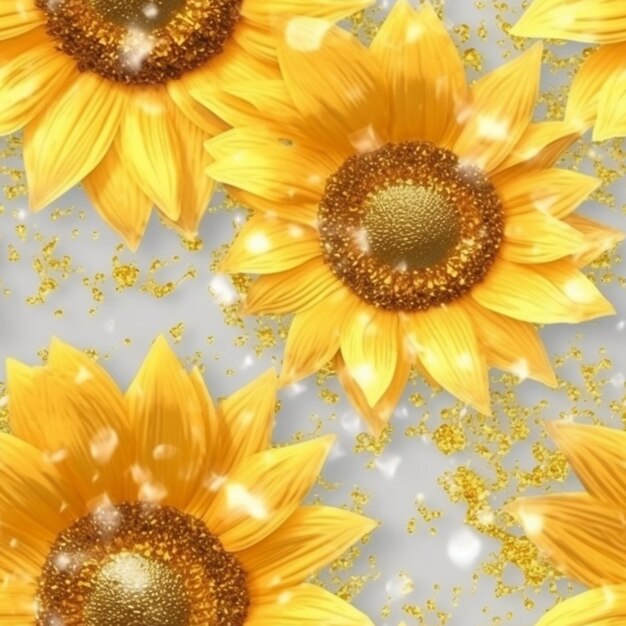 tournesols jaunes avec des paillettes sur un fond bleu