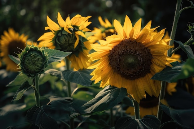 Tournesols sous un angle différent généré par l'IA