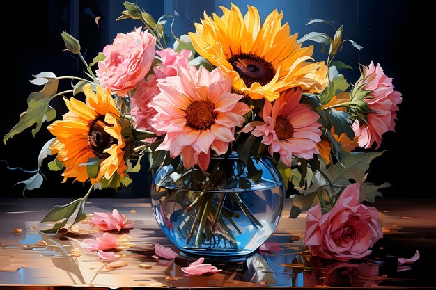 tournesols en vase sur toile