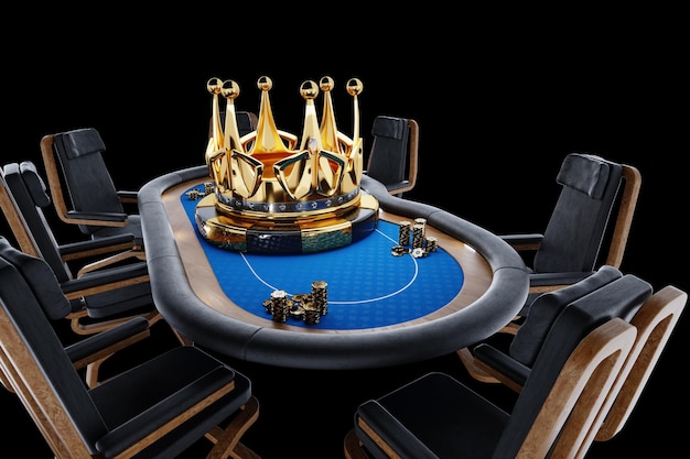 Tournoi de poker poker en ligne grande couronne sur la table de poker Jeu de poker casino en ligne Application Texas hold'em jeux de cartes Design moderne style magazine Rendu 3D Illustration 3D