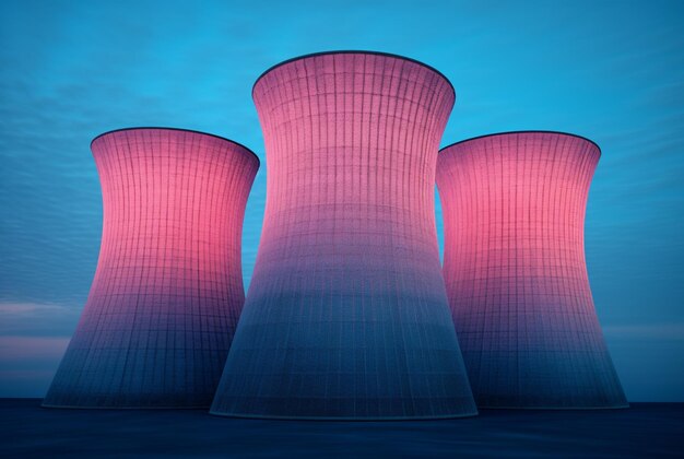 tours de refroidissement en béton avec un coucher de soleil