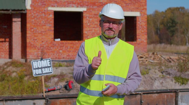 Photo toute la longueur de l'homme debout sur le chantier