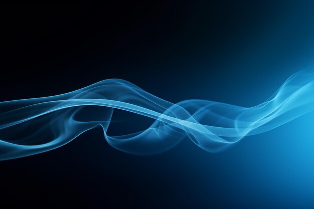 Des traces de fumée se tissent à travers un gradient de tons bleus profonds.