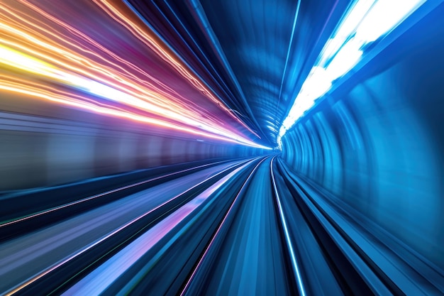 Traces lumineuses de vitesse dynamique à longue exposition abstraite dans un tunnel IA générative