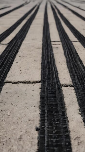 Des traces de pneus noirs sur le sol en ciment