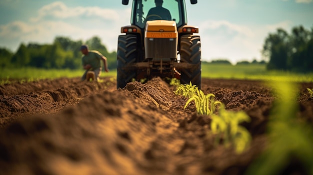 Tracteur dans le champ d'un agriculteur