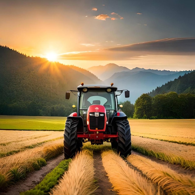 Tracteur dans un champ de blé Tracteur travaillant sur un champ de blé Generative AI 04