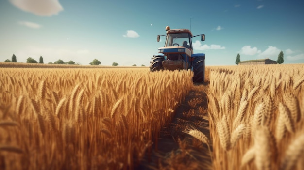 Un tracteur dans un champ de blé