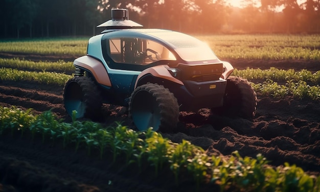 Un tracteur dans un champ de cultures