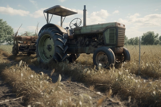 Un tracteur dans un champ avec le mot agriculture dessus