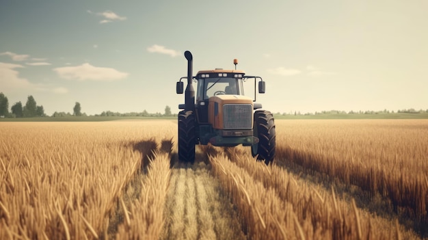 Un tracteur dans un champ avec le mot agriculture sur le devant.