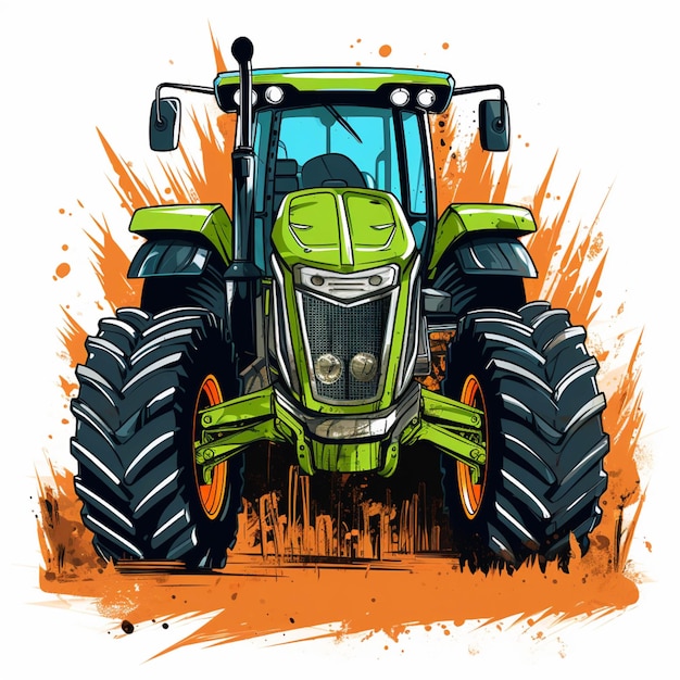 Tracteur de dessin animé avec gros pneus sur fond blanc ai générative