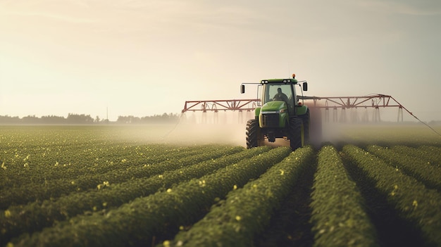 Tracteur IA générative pulvérisant un champ paysage agricole belle campagne agricole