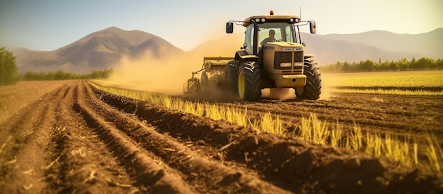 Tracteur labourant un champ de blé