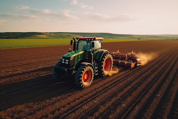 Tracteur labourant un vaste champ de sol fertile AI générative