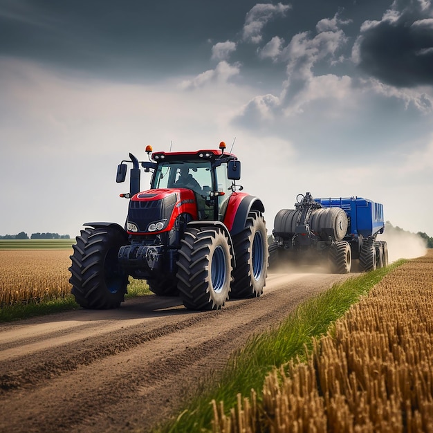 Le tracteur moderne New Holland T8 travaille sur le terrain