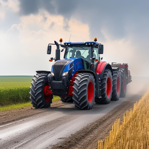 Le tracteur moderne New Holland T8 travaille sur le terrain