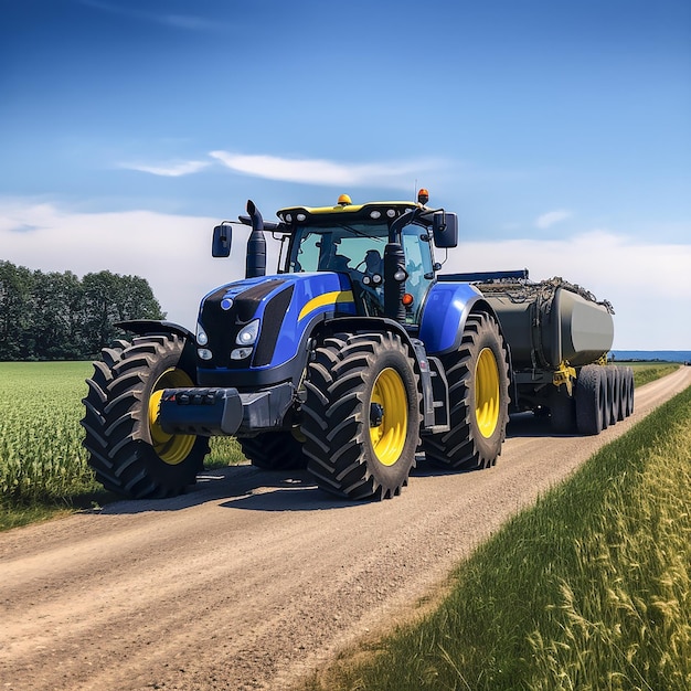 Le tracteur moderne New Holland T8 travaille sur le terrain