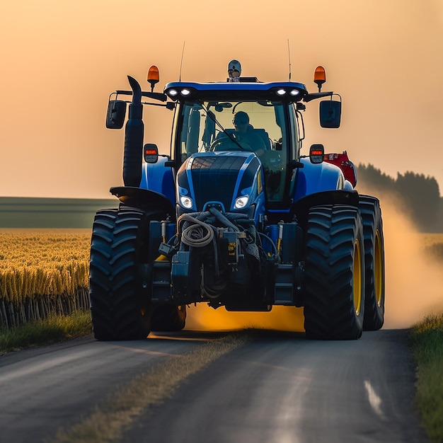 Le tracteur moderne New Holland T8 travaille sur le terrain