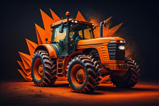 Photo tracteur orange sur le sol génératif ai