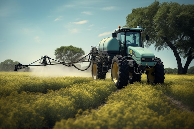 Tracteur avec pulvérisateur sur le terrain