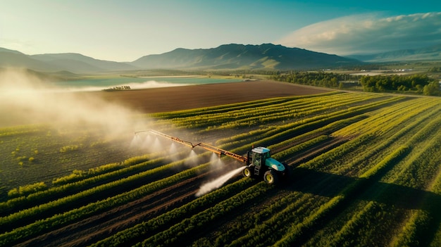 Un tracteur pulvérise des pesticides AI générative