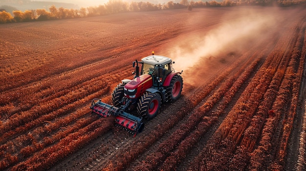 Photo un tracteur répandant du compost sur un champ