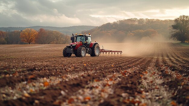 Tracteur répandant de l'engrais sur un champ