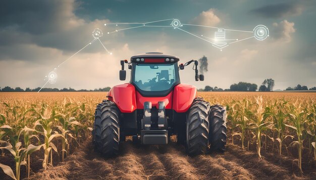 Photo un tracteur rouge dans un champ de blé