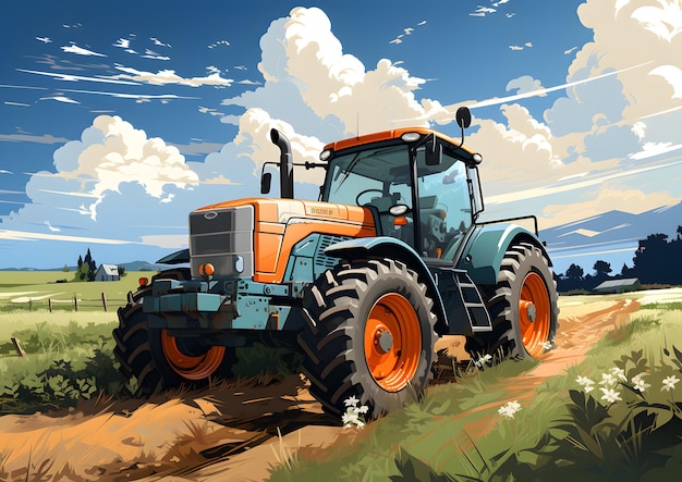 Tracteur sur le terrain Contexte agricole Illustration vectorielle