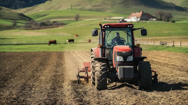 Tracteur travaillant dans une ferme