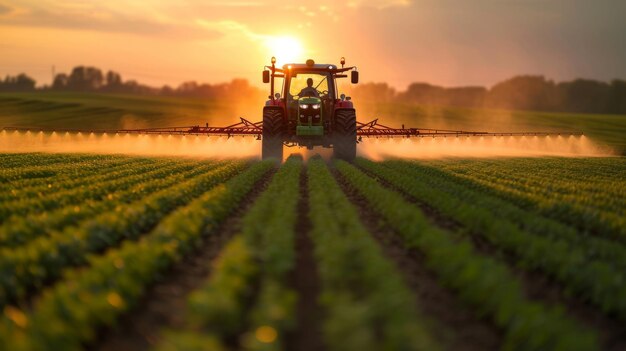 Des tracteurs modernes pulvérisent des terres agricoles