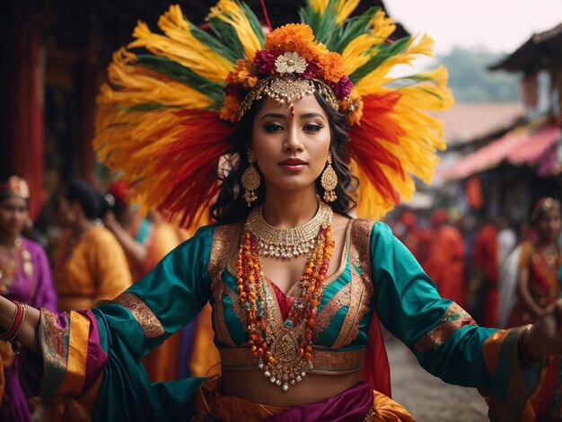 Photo une tradition colorée de femmes en danse costumée