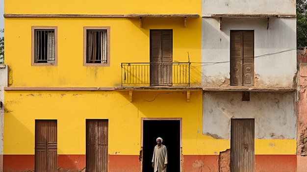 Photo tradition et diversité culturelle dans un portrait d'une femme en jaune