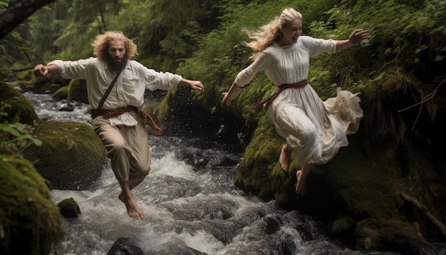 la tradition ludique de sauter sur des ruisseaux ou de petites rivières pendant Sizdah Bedar