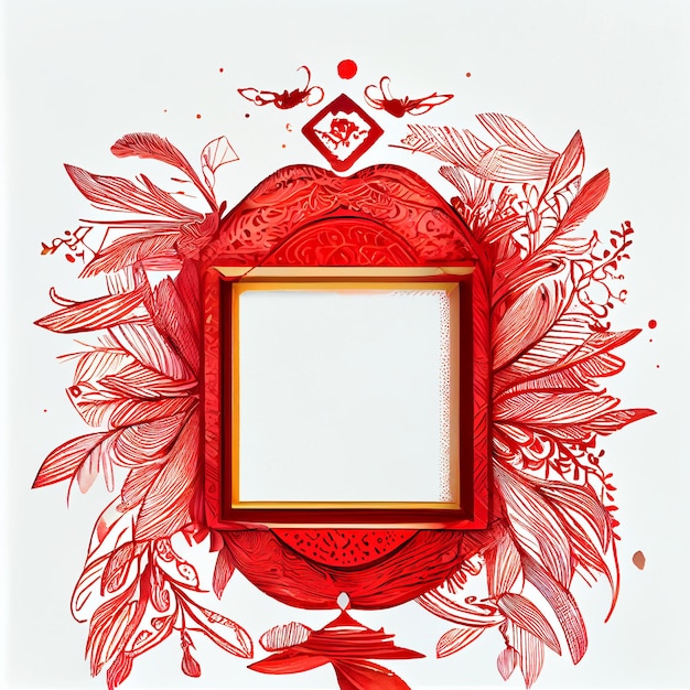 Photo tradition nouvel an chinois, cadre détaillant en filigrane, bordure dorée, nouvel an chinois rouge