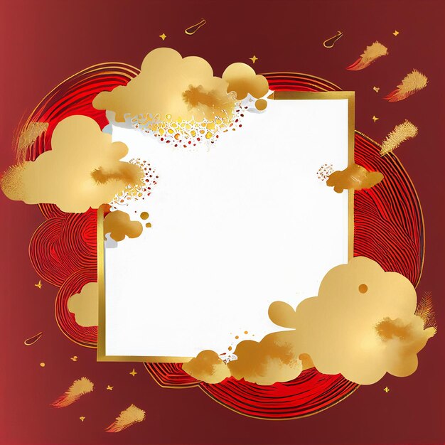 tradition nouvel an chinois, cadre détaillant en filigrane, bordure dorée, nouvel an chinois rouge