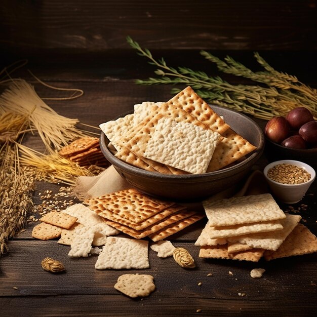 La tradition photographique attribue des symboles à la fête de la Pâque avec du pain sans levain matzo sur