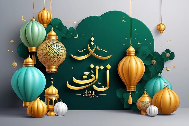 Photo traduction joyeux eid al fitr 3d ballon réaliste idul fitri signifie eid alfitr