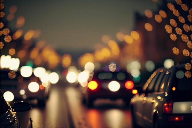 trafic flou avec des effets de lumière bokeh la nuit