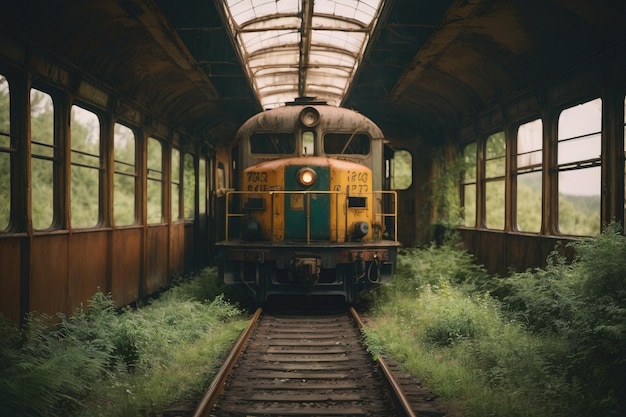 Photo train abandonné dans la forêt de dépôt il y a longtemps