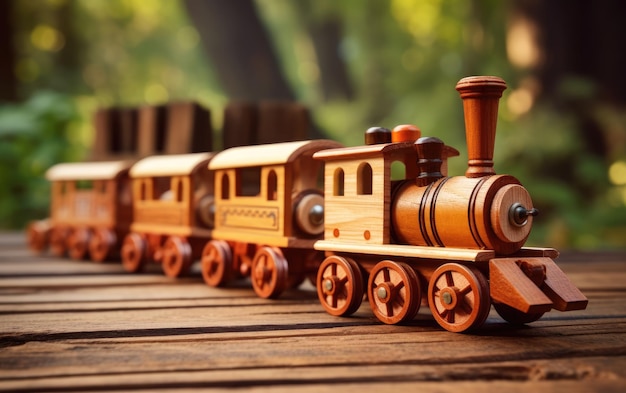 Train En Bois Sur Table Rustique