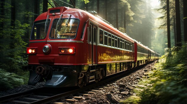 Train circulant en forêt