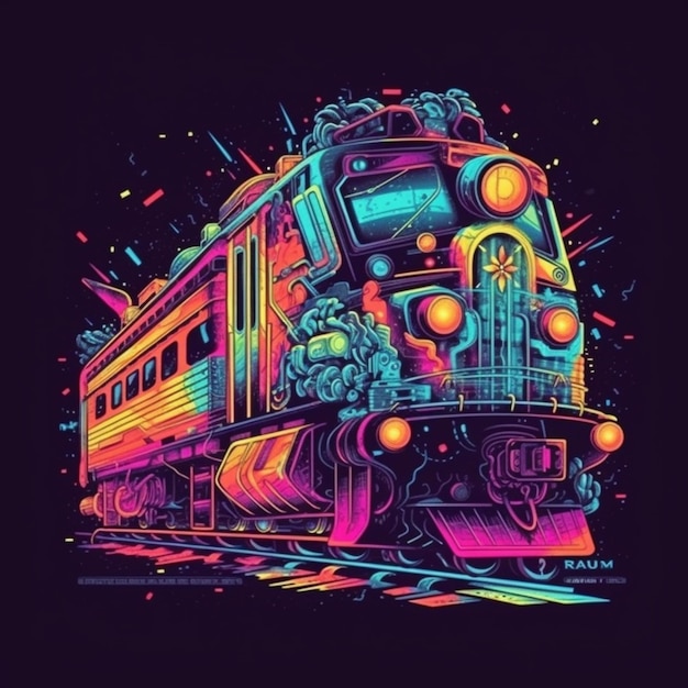 Un train coloré avec le mot baga dessus