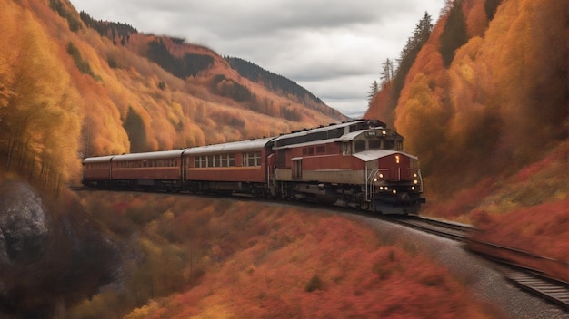 Le train dans la forêt d'automne