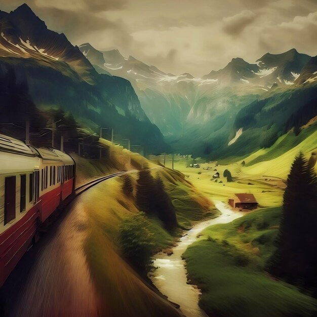 Train dans les montagnes par Ai