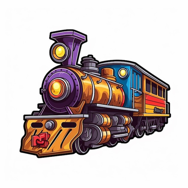 Un train de dessin animé avec un numéro de façade coloré 70 dessus.