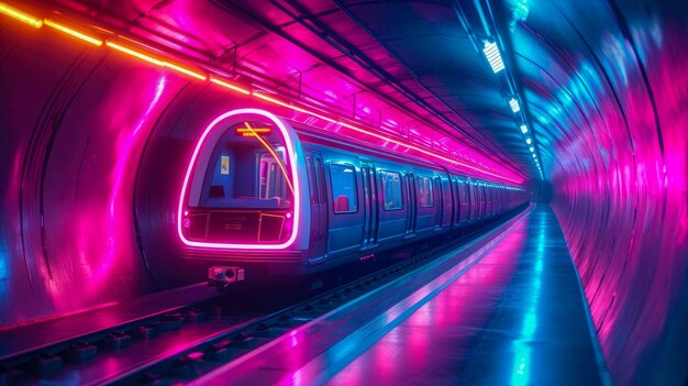 Photo un train futuriste moderne à grande vitesse dans le tunnel