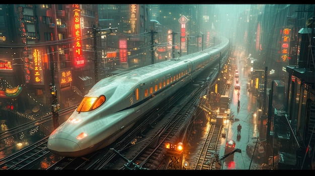 Un train futuriste moderne à grande vitesse dans le tunnel